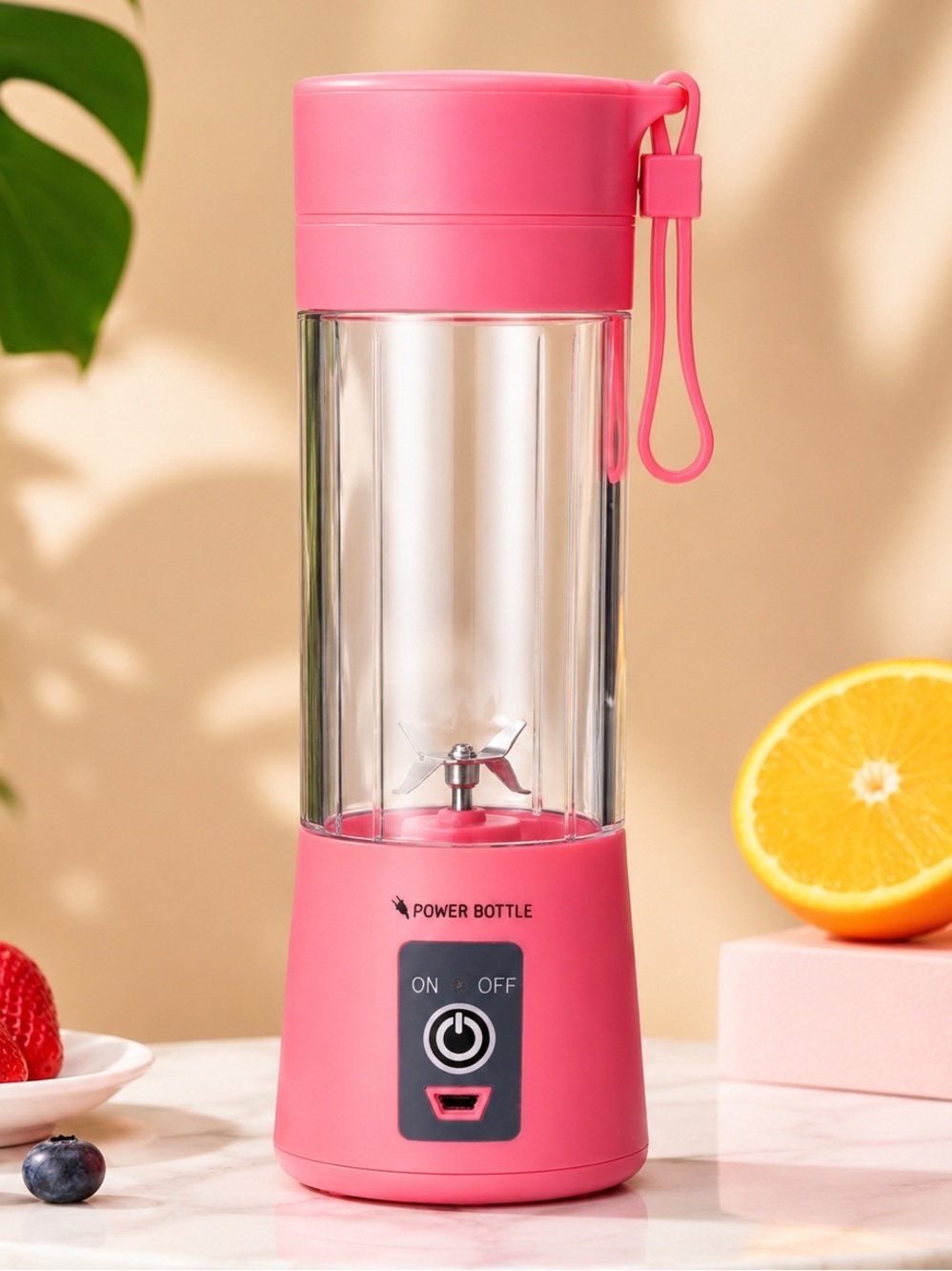 Pink Portable USB Blender Bottle Rechargeable Smoothie Mixer Cup